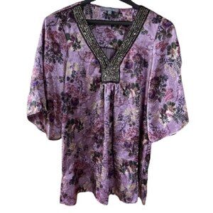 KIMONO Sequin Floral blouse 3/4 Sleeve by NEW YORK COLLECTION Medium